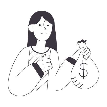 Mujer con bolsa de dinero  Ilustración