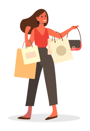 Mujer con bolsas de compras  Ilustración