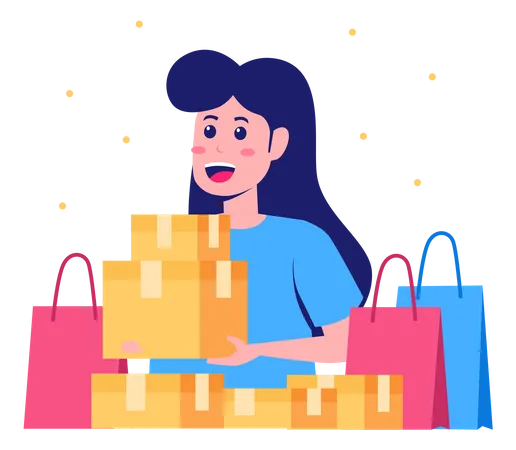 Mujer con bolsas de compras  Ilustración