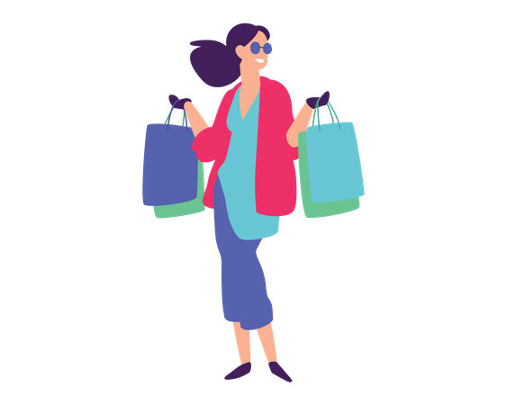 Mujer con bolsas de compras  Ilustración