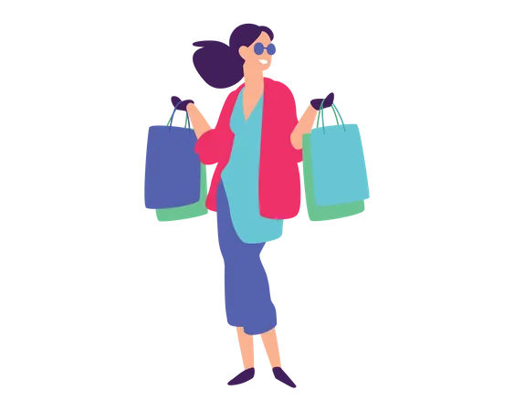 Mujer con bolsas de compras  Ilustración