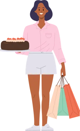 Mujer con bolsas de compras  Ilustración