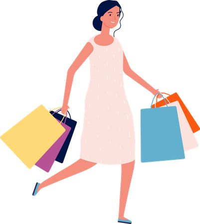 Mujer con bolsas de compras caminando  Ilustración