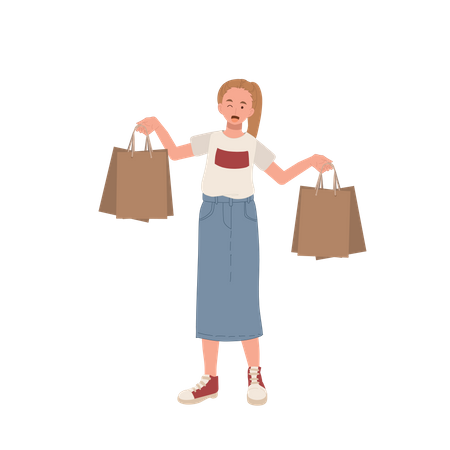 Mujer con bolsas de compras  Ilustración