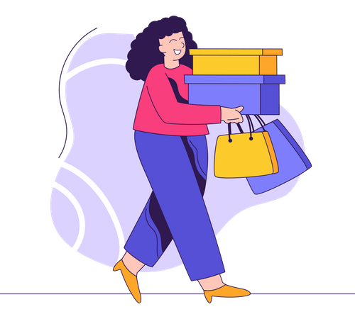 Mujer con bolsas y cajas  Ilustración