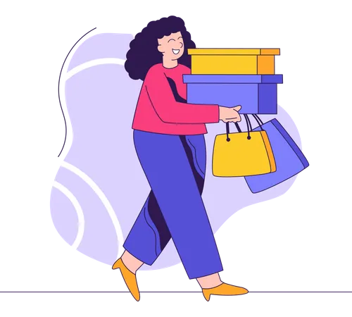 Mujer con bolsas y cajas  Ilustración