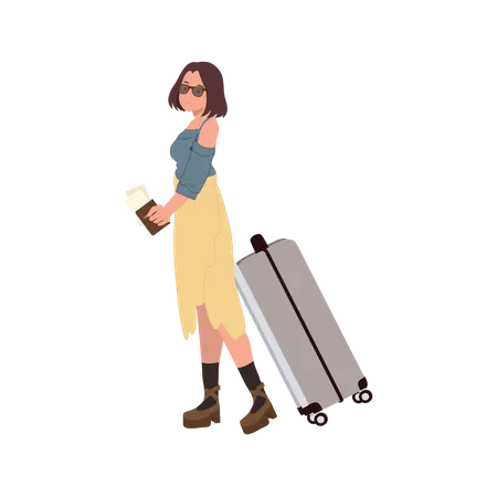 Mujer con bolso y pasaporte  Ilustración
