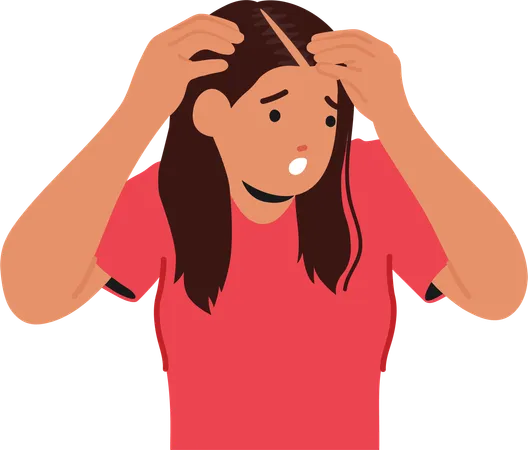 Mujer con problema de cabello calvicie  Ilustración