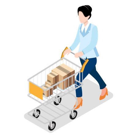 Mujer con carrito de compras  Ilustración