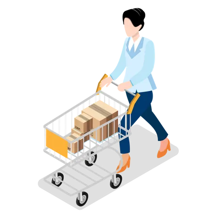 Mujer con carrito de compras  Ilustración