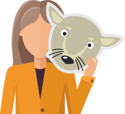 Mujer con chaqueta con máscara de lobo en la mano  Ilustración