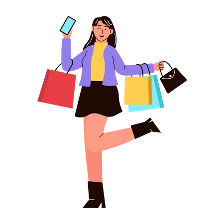 Mujer con compras de moda  Ilustración