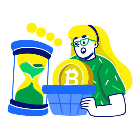 Mujer con cuenta regresiva de criptomonedas  Ilustración