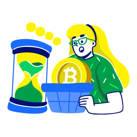 Mujer con cuenta regresiva de criptomonedas  Ilustración