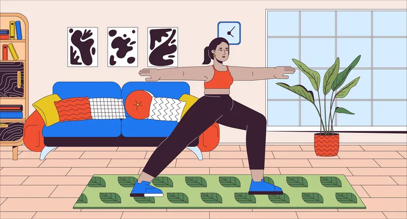 Mujer con curvas del Medio Oriente haciendo yoga  Ilustración