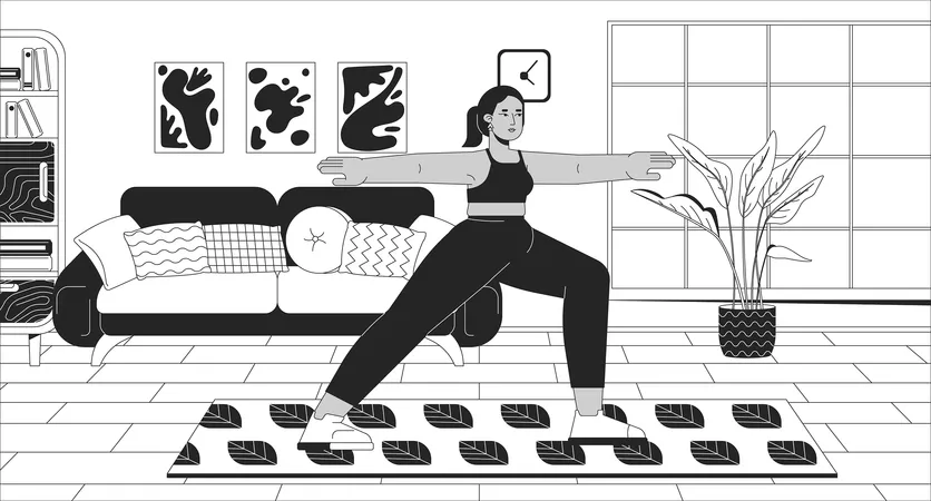 Mujer con curvas del Medio Oriente haciendo yoga  Ilustración