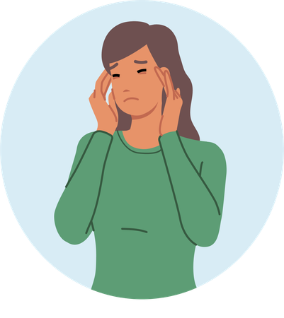 Mujer teniendo dolor de cabeza  Ilustración