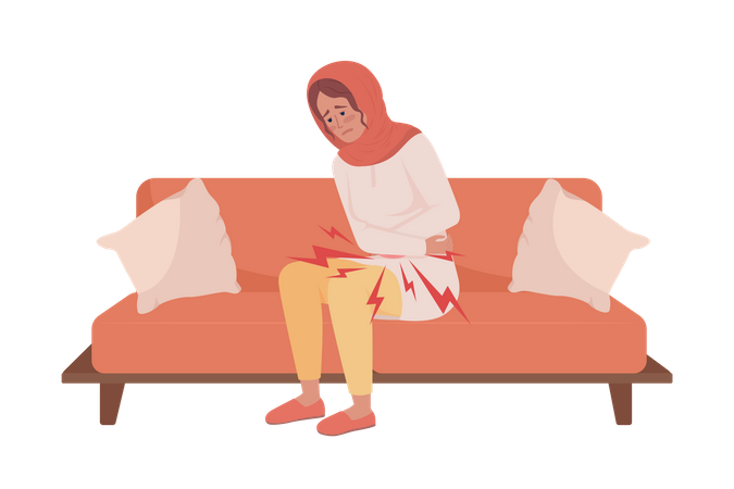 Mujer con dolor de estomago  Ilustración