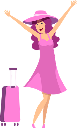 Mujer con equipaje de viaje  Ilustración
