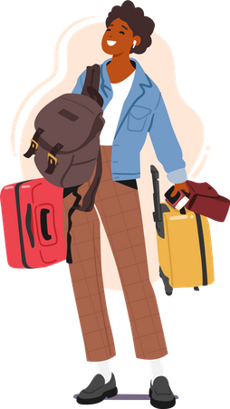 Mujer con equipaje listo para viajar  Ilustración