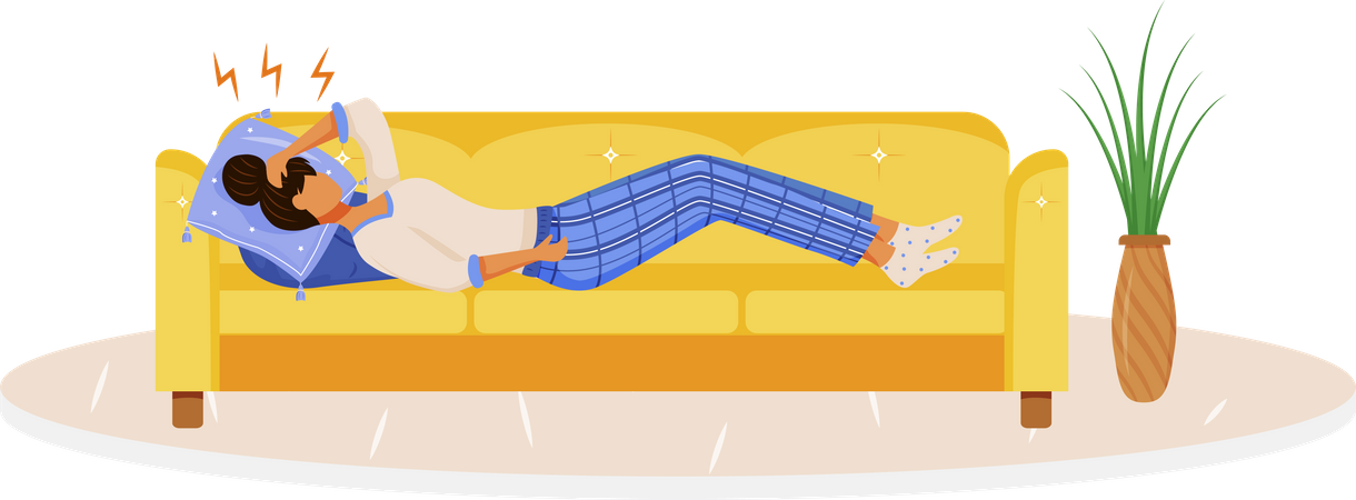 Mujer con estrés crónico en el sofá  Ilustración