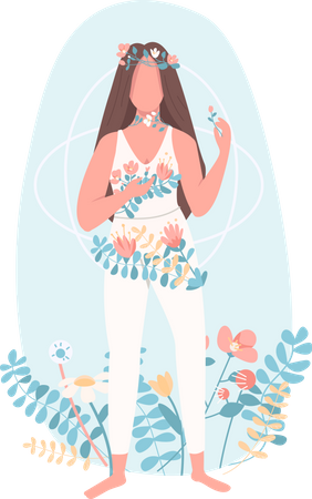 Mujer con flores  Ilustración