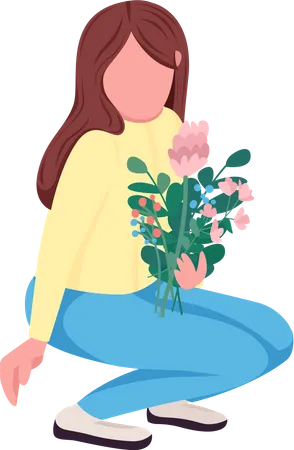 Mujer con flores  Ilustración
