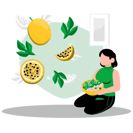 Mujer con fruta  Ilustración