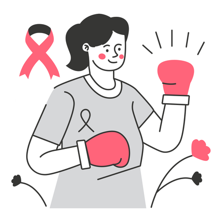 Mujer con guantes de boxeo luchando contra el cáncer de mama  Ilustración