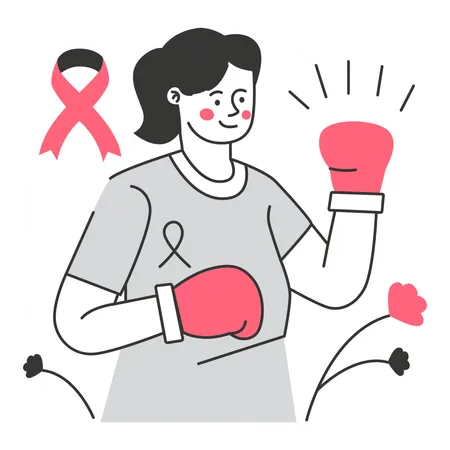 Mujer con guantes de boxeo luchando contra el cáncer de mama  Ilustración