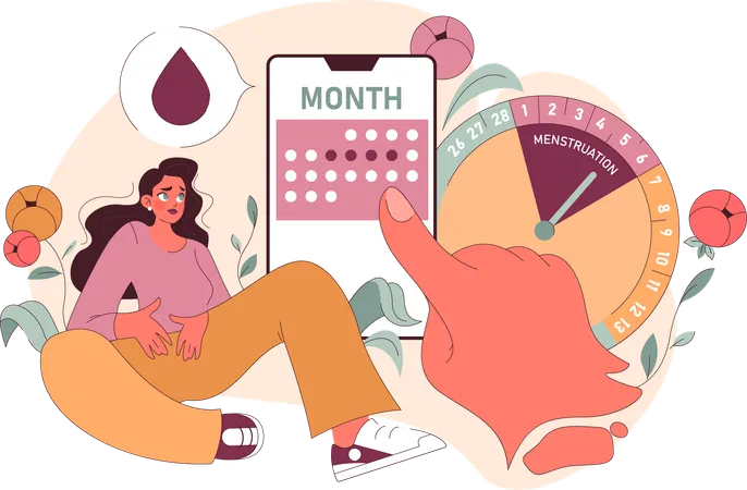 Mujer con calendario digital y reloj al lado  Ilustración