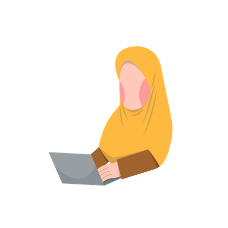 Mujer con niqab trabajando con una computadora portátil  Ilustración