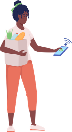 Mujer con pago movil  Ilustración