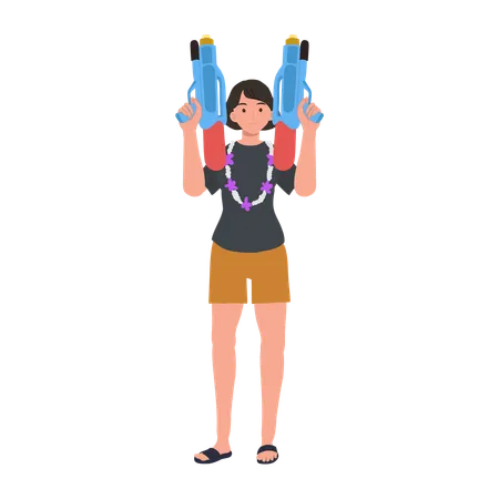 Mujer con pistola de agua  Ilustración