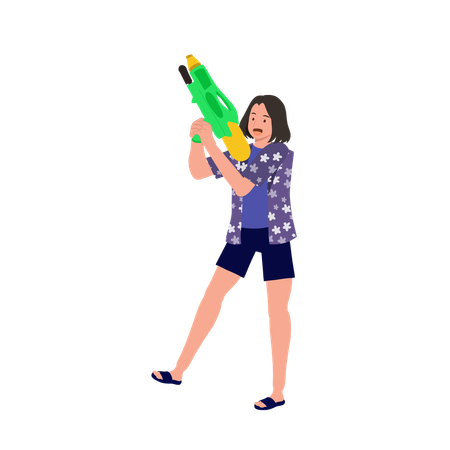 Mujer con pistola de agua  Ilustración