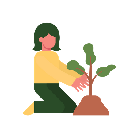 Mujer con planta  Ilustración