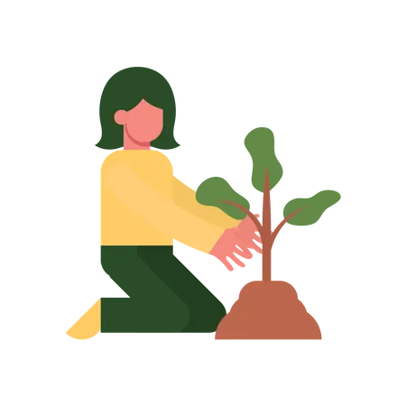 Mujer con planta  Ilustración