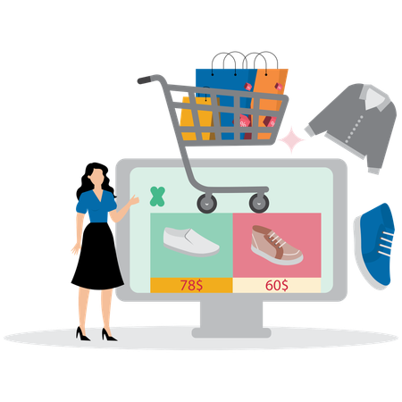 Mujer con programa de fidelización de compras  Ilustración
