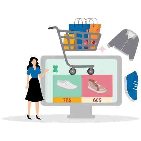 Mujer con programa de fidelización de compras  Ilustración