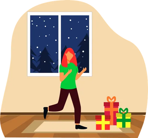 Mujer con regalos de Navidad  Ilustración