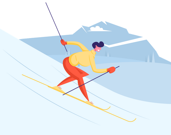 Mujer vistiendo ropa de invierno haciendo actividad de esquí  Ilustración