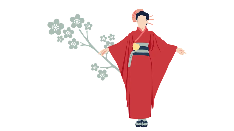 Mujer con ropa tradicional japonesa.  Ilustración