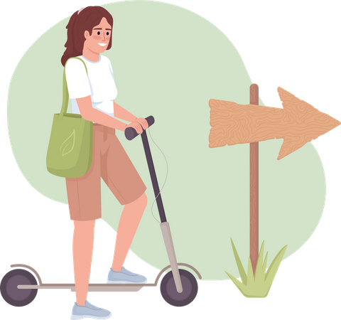 Mujer con scooter eléctrico  Ilustración