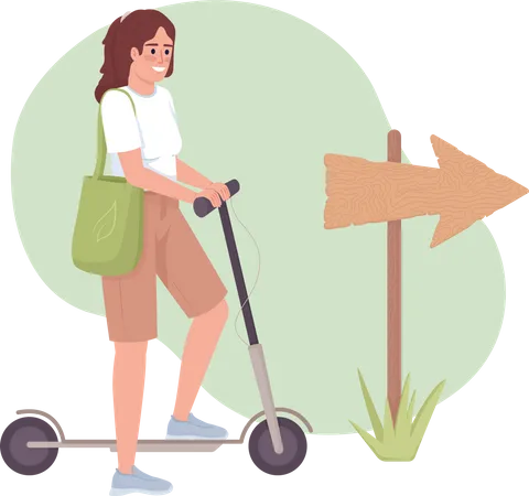 Mujer con scooter eléctrico  Ilustración