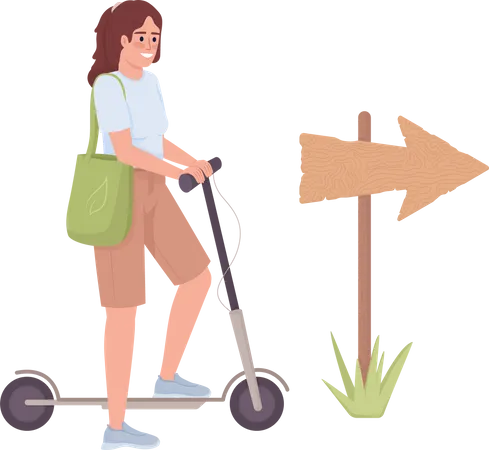 Mujer con scooter eléctrico  Ilustración