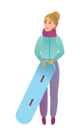 Mujer con tabla de snowboard  Ilustración