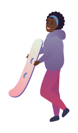 Mujer con tabla de snowboard  Ilustración