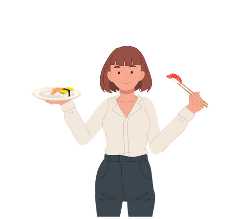 Mujer con sushi  Ilustración
