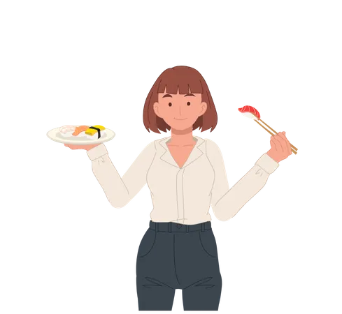 Mujer con sushi  Ilustración