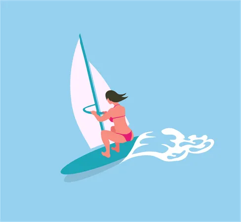 Mujer Vistiendo Traje De Baño Windsurf  Ilustración